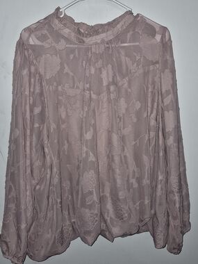 Light Mauve Floral Sheer Blouse - Women's Long Sleeve